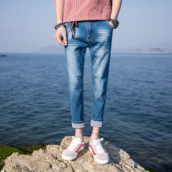 

pencil pants Denim Trousers Ankle-length mid waist Street Wear Plus Size Solid lightweight Jeans Pants Men
