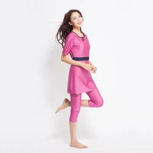 2pcs Sets Muslim Women Swimwear Summer Lady Modest Short Sleeve Tops+Pants Swimwears Swimsuit FM01