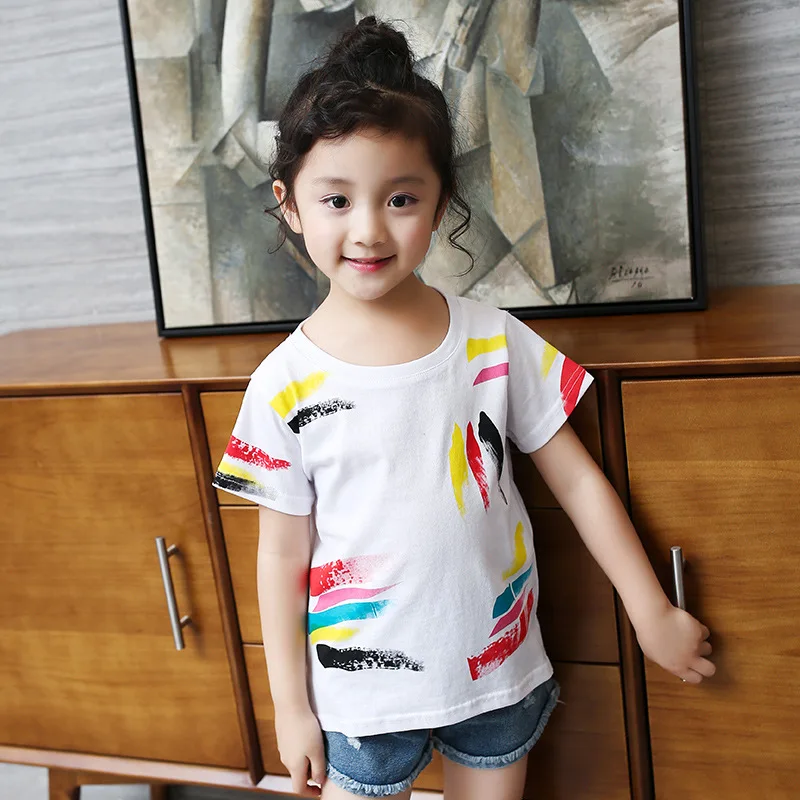 Girls Fashion Summer Tops Children T Shirts Baby Clothes Scrawl Tees