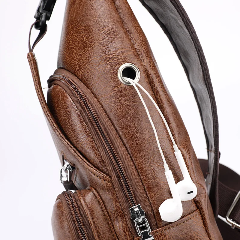 الرجال Crossbody أكياس الرجال USB حقيبة صدر للرجال مصمم حقيبة ساعي جلدية حقائب كتف قطري حزمة 2018 جديد عودة حزمة السفر