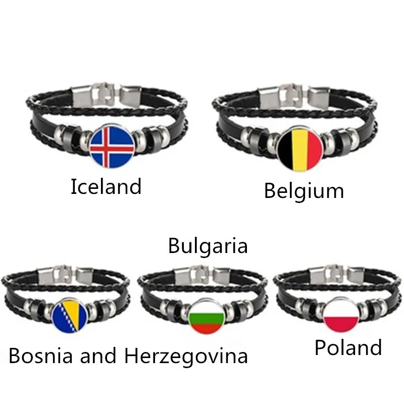 

Bulgaria, Belgium, Iceland, Poland, Bosnia and Herzegovina Flag Multilayer Leather Bracelet Fashion Bracelet