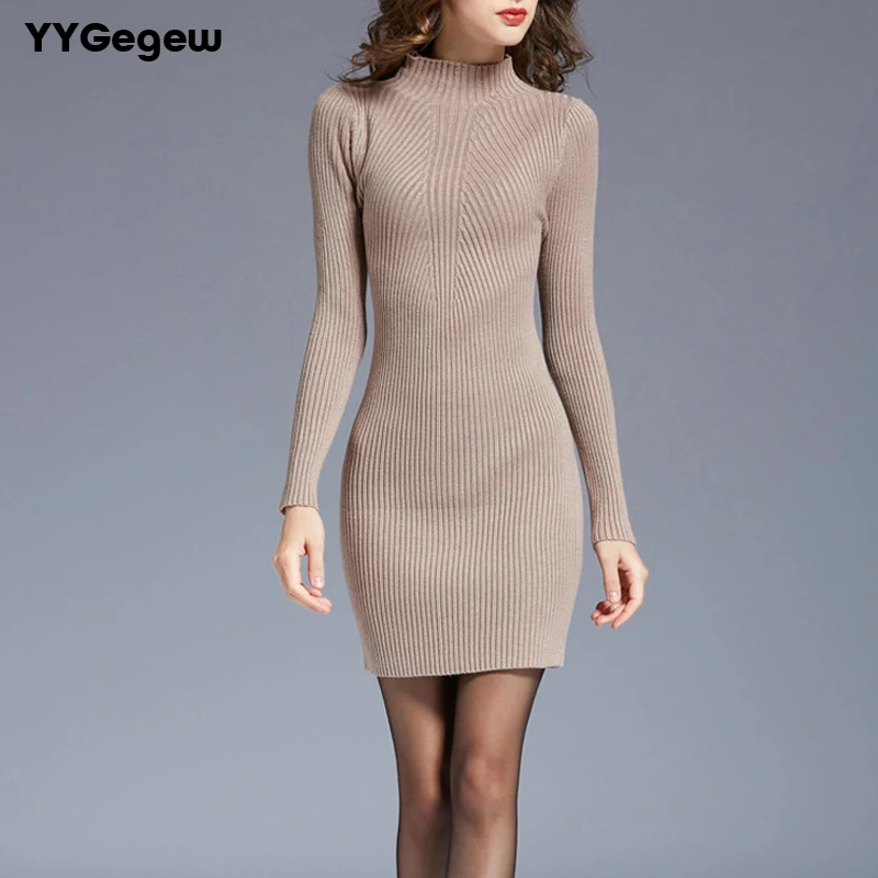 CORAFRITZ Womens Winter Casual Long Sleeve Solid Color Bodycon Warm Turtleneck Knee Length Knitted Sweater Dress