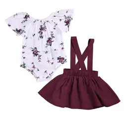2 шт./компл. для маленьких девочек цветочный комбинезон с короткими рукавами Топы + чулок юбки с бретелями для девочек