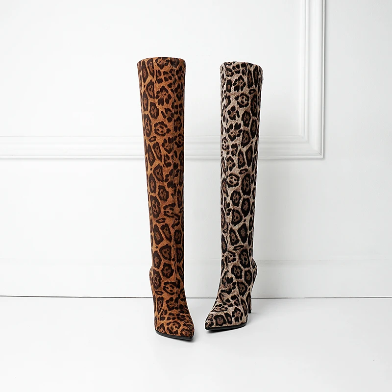 ENMAYLA Leopard Winter Boots Women Flock Platform  Over The Knee Boots Thigh High Boots Knee-High Split Leather Womens Shoes