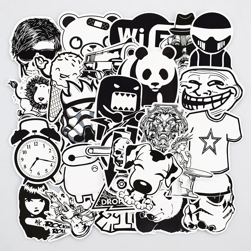 100 قطعة/50 قطعة الأسود والأبيض ملصقا الأمتعة لوح التزلج سيارة التصميم الفينيل Deacals دراجة نارية محمول بارد خربش ملصقات صناعة يدوية 100 قطعة/50 قطعة الأسود والأبيض ملصقا الأمتعة لوح التزلج سيارة التصميم الفينيل Deacals دراجة نارية محمول بارد خربش ملصقات صناعة يدوية