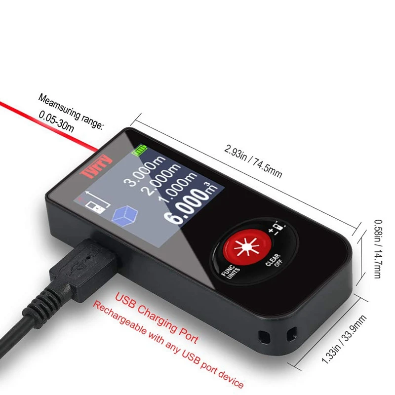 TYRRY лазерный дальномер Высокоточный USB Перезаряжаемый мини-Искатель микро-маленький Инфракрасный электронный Измерительная Линейка Инструмент