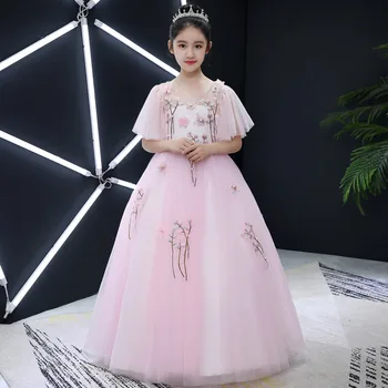 

2018Summer New Elegant Children Girls pink Color Birthday Wedding Party Dress Kids Toddler Host Evening Party Costume Prom Dress