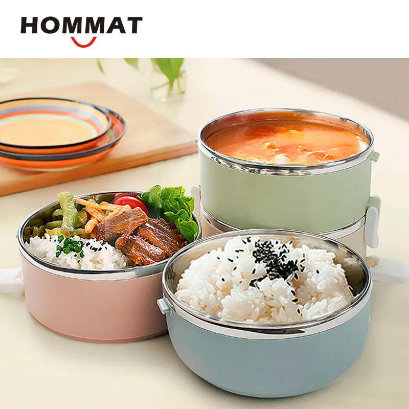 Hommat, переносные коробки для ланча из нержавеющей стали, японская коробка для бэнто, градиентный цвет, термо контейнеры для еды, Детская сумка для ланча для пикника