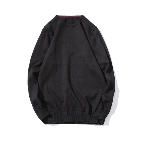 Осенне-зимний мужской хлопковый однотонный тонкий пуловер с круглым вырезом вязаный свитер Мужская модная одежда M-6XL больших размеров - Цвет: black