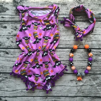 

2020 top sale Baby Girl Boutique halloween outfits Romper newborn girl halloween baby outfit with headband necklace