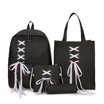 

5pcs Brand Vintage Women Backpack Canvas Chains School Backpacks For Teenage Girls Casual Large Capacity Shoulder Bag Rucksack