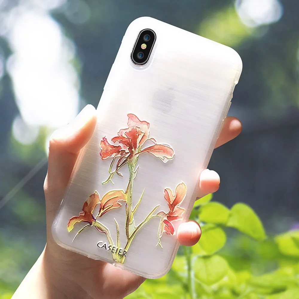 

CASEIER Flower Phone Case For iPhone X 7 8 Plus 6 6s SOFT SILICONE Plant Pattern Case For iPhone 6s 6 Plus 5 5s SE Shell Coques