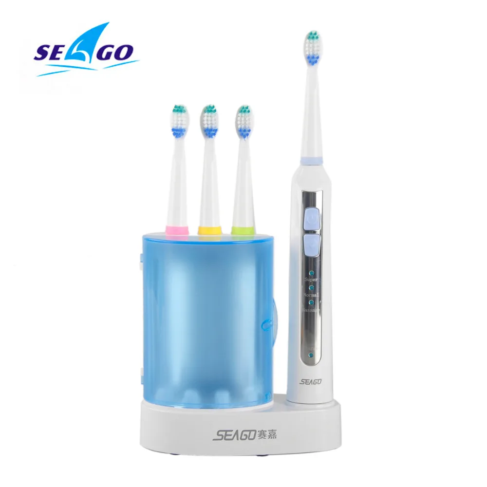 Аккумуляторные Sonic Электрический Зубная щётка для взрослых 4 насадки УФ-стерилизатор Водонепроницаемый IP7 220 В-240 В Сиго SG-908 бесплатная