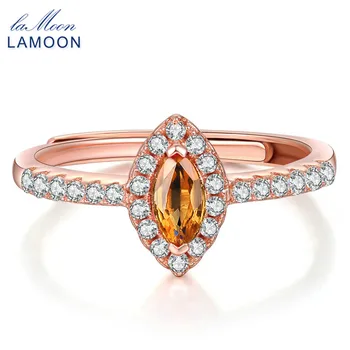 

LAMOON Horse Eye Natural Citrine Ring 925 Sterling Silver Jewelry Wedding Bands Party Rings For Women Bijoux Femme Anillos RI004