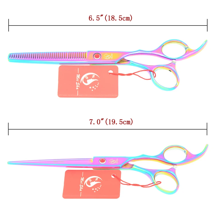 Профессиональные ножницы для ухода за собакой Meisha 7," с радугой, прямые ножницы для стрижки домашних животных, филировочные ножницы, изогнутые ножницы, инструмент для обрезки HB0099