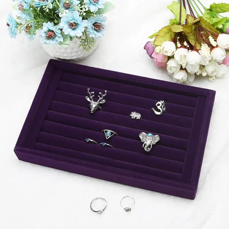 

JOCESTYLE Hot Sale Fashion Suede Stud Earrings Ring Jewelry Box Case Jewelry Tray Display Organizer Jewelry Casket Rack