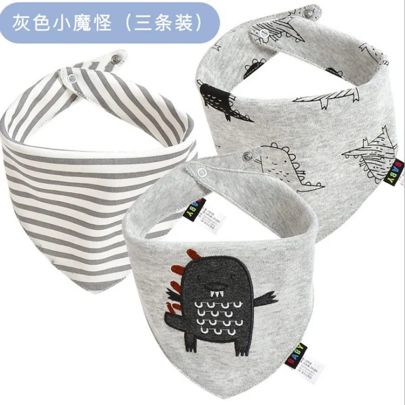 Комплект из 3 предметов для кормления ребенка головы шарф полотенце комбинезон на лямках комплект одежды для новорожденного мальчика и девочки милый вытирания слюней младенцев треугольный слюнявчик Слюнявчики - Цвет: Серый