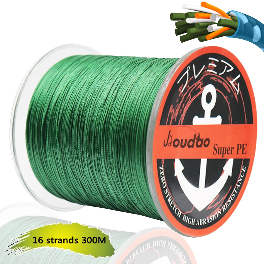 

Jioudao Series 16 Strands 300M Super Strong Braided Wire 60-310LB 0.29-1.20mm Multifilament PE Fishing Line for Sturgeon Fishing