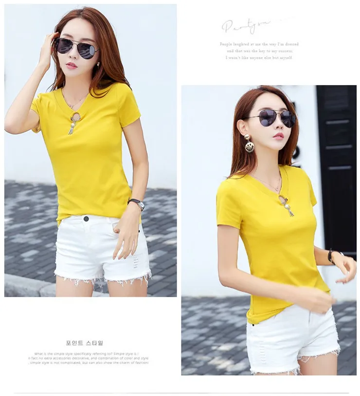 Summer T-shirts For Women 2018 Korean Fashion Tops Tees Female Hole V-neck Tshirt Lady Casual Short Sleeve Poleras Mujer  (3)