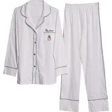 Новые модные весенне-осенние женские комплекты из 2 предметов, одежда для сна, свободные пижамы, штаны, одежда для сна на пуговицах, домашняя одежда