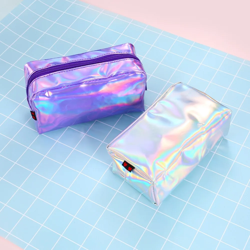 Holographic Laser Cosmetic Bag Fashion Holographic Pencil Case Cosmetic Makeup Pouch Laser Zipper Purse Bag Toiletry Cases