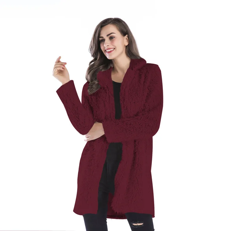 Женский зимний длинный свитер пальто однотонный лацкан теплый пушистый свитер женские куртки элегантные пальто плюс размер длинная верхняя одежда