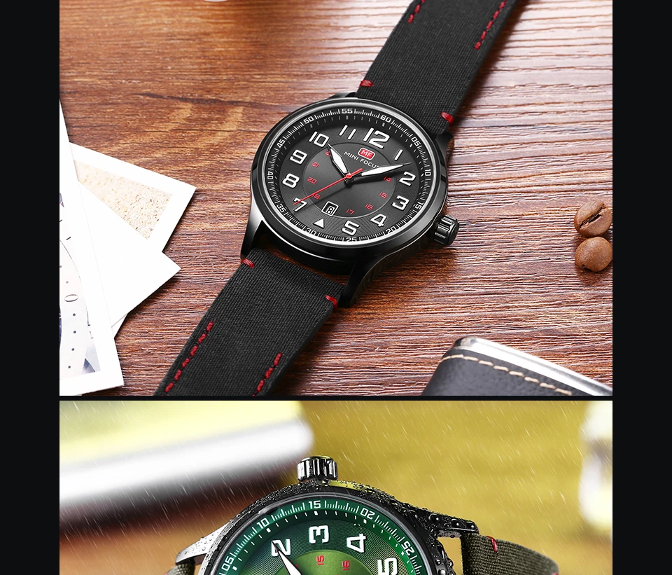 Мини фокус Мужские кварцевые часы большие цифры армейские спортивные наручные часы с кожаным ремешком Мужские Водонепроницаемые часы Relogios часы 0166G Кофе