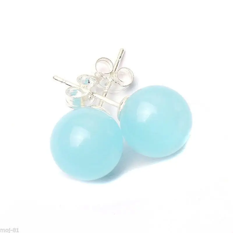 

Free shipping@@@@@ Natural 10mm Blue Jade W. 925 Sterling Silver Stud Earrings