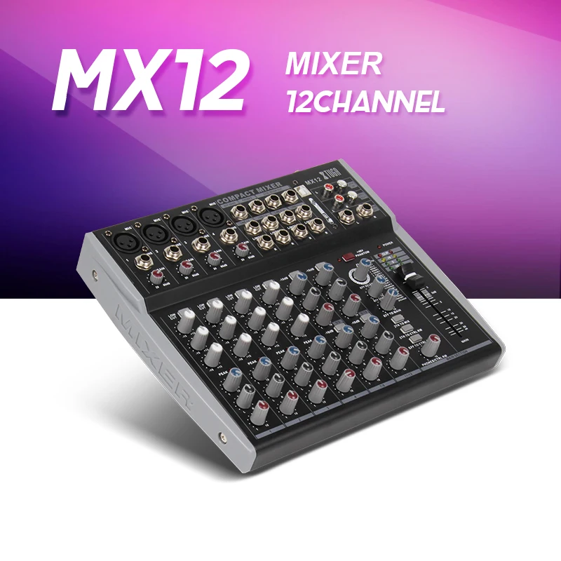 MX12Channels 3 Band EQ Audio Music Mixer Mixing Console with USB XLR LINE Input 48V Phantom