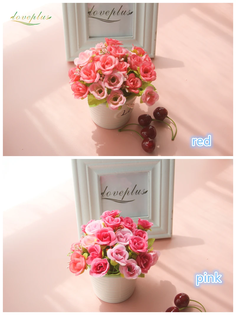 Zinmol дешевые искусственные розы Шелковый Искусственный цветок бонсай для украшения свадьбы Маленькие розы настольный декор с горшком 1 комплект