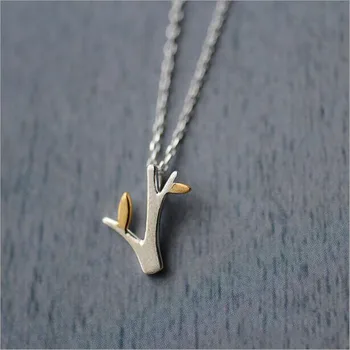 

Handmade 925 Sterling Silver Jewelry Fine anniversary Necklace Tree Branches Gold Leaf Choker Statement Necklaces Stamped H48
