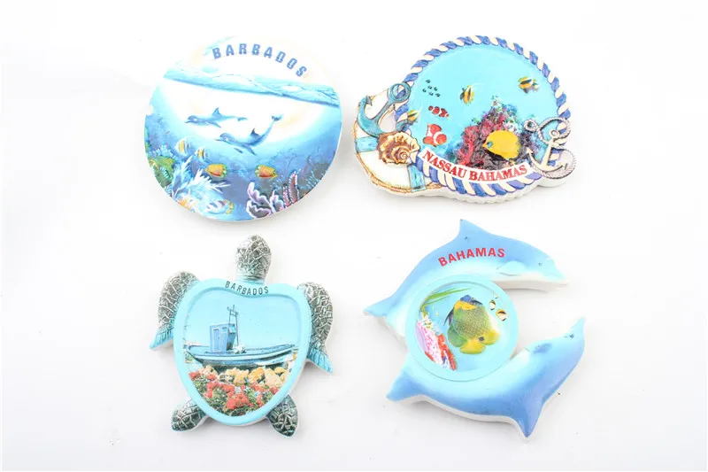

Creative BAHAMAS BARBADOS Dolphin Tortoise Fish Souvenir Gift Fridge Magnets For Kids Friend Refrigerator Magentic Home Decor