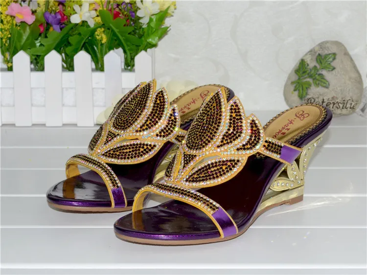 Purple Korean Sexy Diamond Fashion Casual Open Toe Slippers With Heel Womens Shoes Large Sizes High Heels Sandals Wedges 2016-5