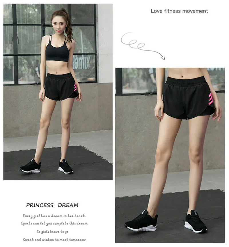 Лидер продаж для женщин Slash печатных повседневное активных шорты для Сексуальная поддельные два эластичные фитнес короткие брюки