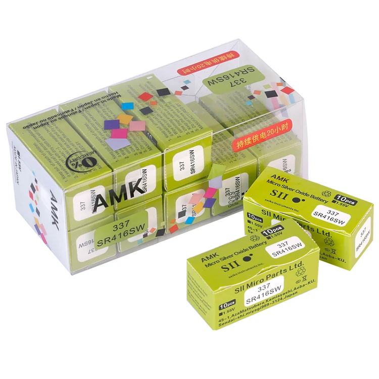 

100pcs /lot AMK 337 battery sr416sw button cell batteries 1.55 Silver Oxide watch battery