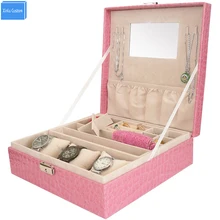 Дома и офиса хранения Кожа подарок часы Для женщин окно собирать Jewelry Макияж зеркало Ящики для хранения Держатели и скалы Case Box оптом