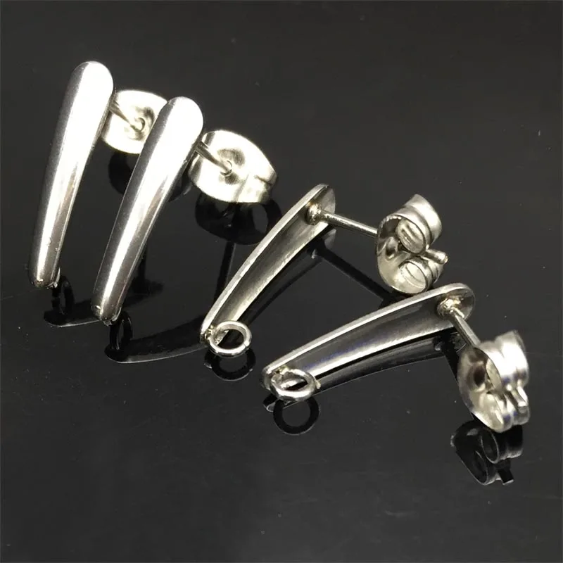 

10pcs 15x3mm Stainless Steel Silver Color Rectangle Bar Post Earrings Components with hole for Dangle Earring Making