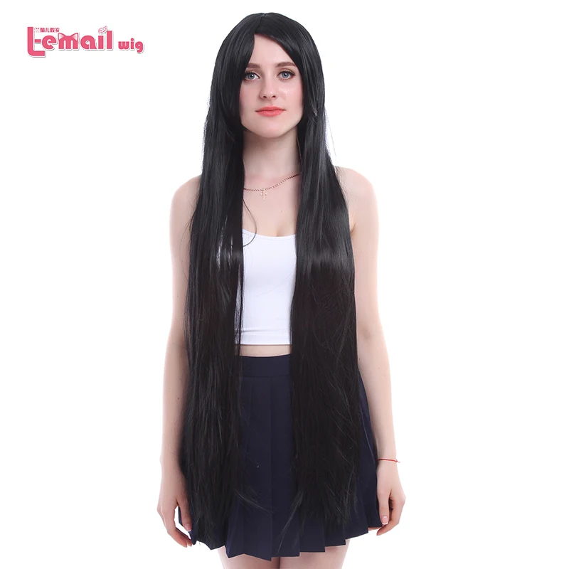 

L-email wig New Women 100cm Cosplay Wigs Long Straight Black High Temperature Fiber Synthetic Hair Perucas Cosplay Wig