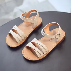 Школьная обувь для девочек малышей Сандалии маленьких модные мягкие римские Босоножки Туфли для принцессы дропшиппинг