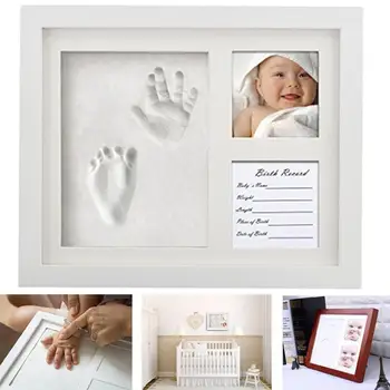 

3 part Wooden Baby Care Non-Toxic Baby Photo frame DIY Handprint Footprint Imprint Kit Baby Souvenirs Casting Print Newborn