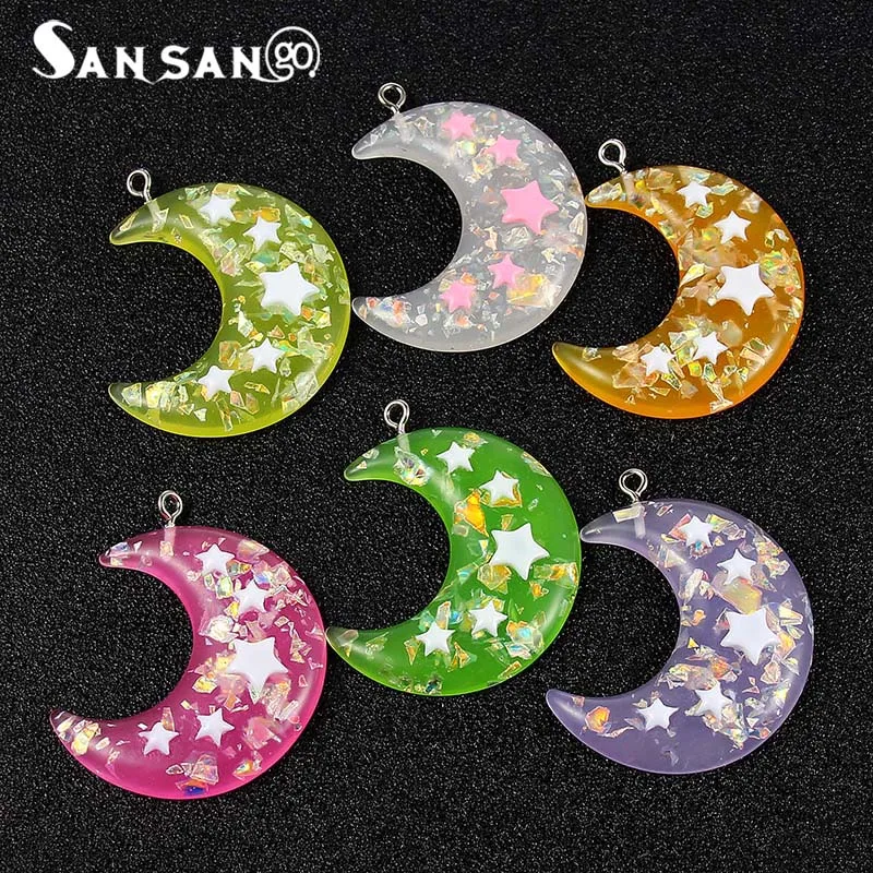 

10pcs Mixed Cute Small Moon Charms Flat Back Resin Charms Necklace Pendant Earring Charms For DIY Decoration Jewelry Gift 40*35M
