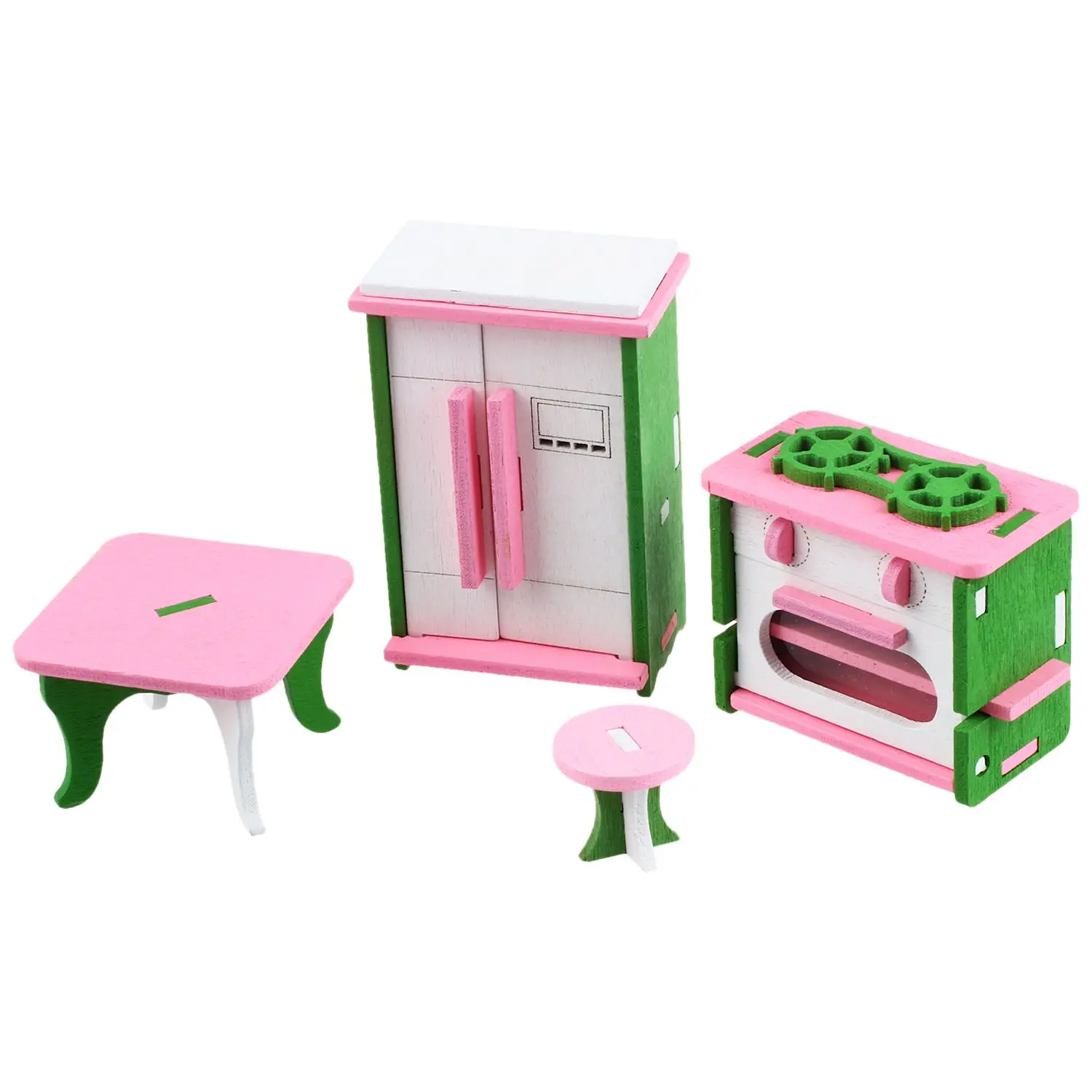 

Wooden Dollhouse Kitchen Furniture Set Family Miniature Dolls House Miniature Child Play Toys Gifts 4 PCS 1:12