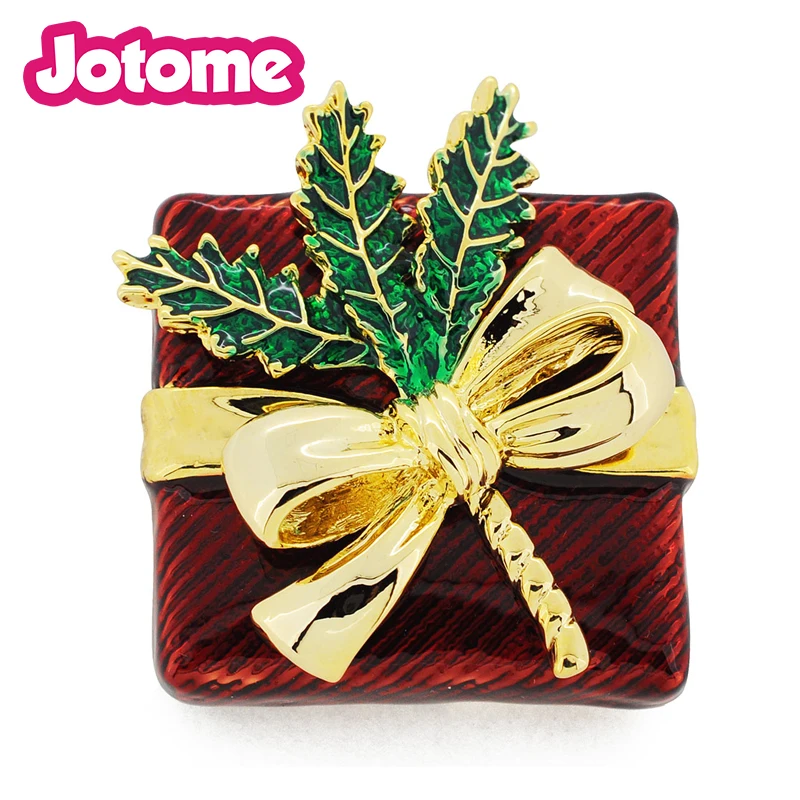 100 шт./лот большой красный giftbox с золотистым бантом Булавки брошь