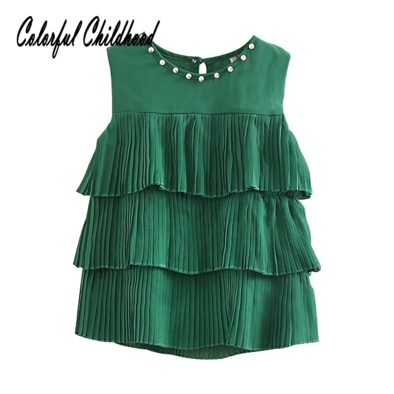 

Summer girls shirt sleeveless chiffon vest pearl design casual cake tops children shirt toddler girls clothing 3-12Yrs