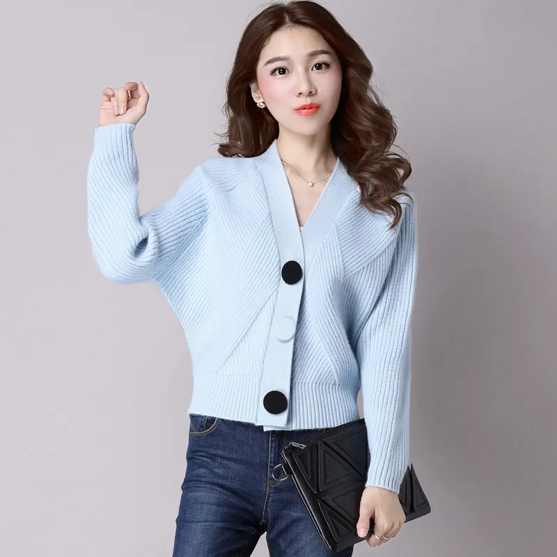 2018 Autumn Women Sweater Knitted Coat Pull High Elasticity Soft Cardigan Female Buttons Short Cloak Screw Thread Sweater S31