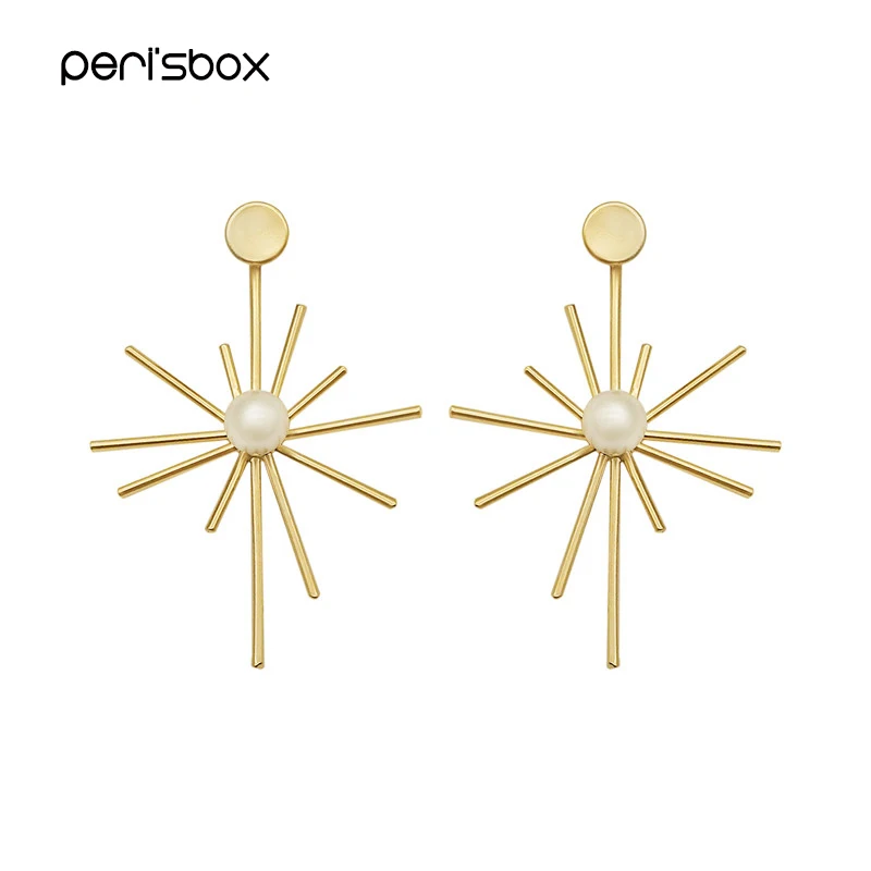 

Peri'sbox Simple Gold Color Sunflower Pearl Stud Earrings for Women Big Front Back Earrings Studs Statement Chandelier Earrings