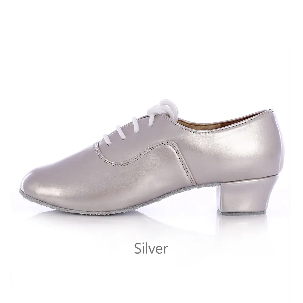 Мужские современные танцевальные туфли для латинских танцев размера плюс 24-45, танцевальные туфли для детей и мальчиков на низком каблуке, танцевальные туфли для джаза, сальсы, бальных танцев белого и черного цвета - Цвет: silver