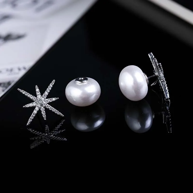 Серьги-гвоздики из настоящего чистого 925 пробы серебра для женщин, ювелирные изделия, женские серьги с жемчугом и кубическим цирконием