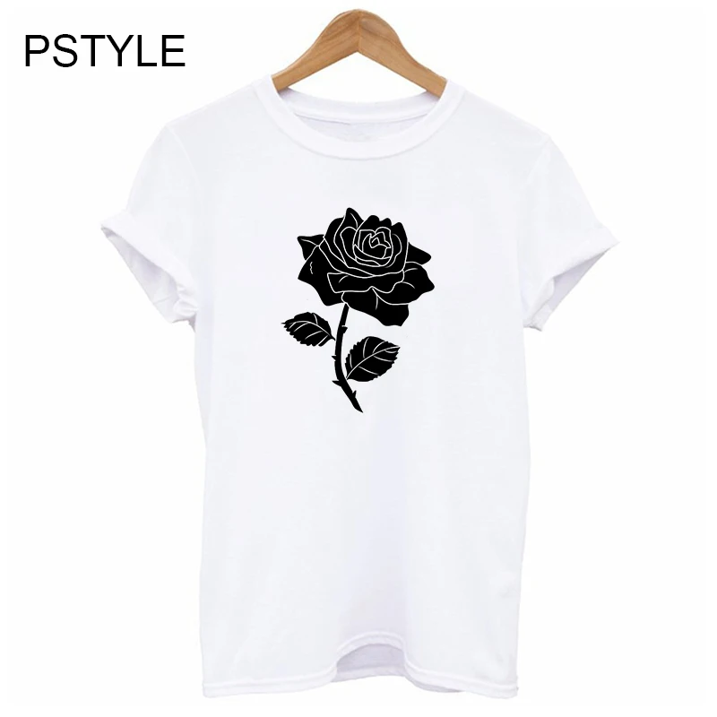 

Rose Print Aesthetic T Shirt Women Short Sleeve Summer Casual White Harajuku Tshirt Korean Style Clothes Graphic Tees Women Tops