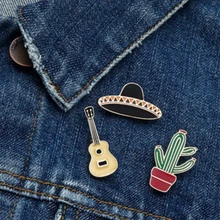 1 pièces broche pour femmes guitare Cactus cygne pastèque palmier ananas lunettes de soleil yeux bouche jus veste épingles Badge bijoux cadeau